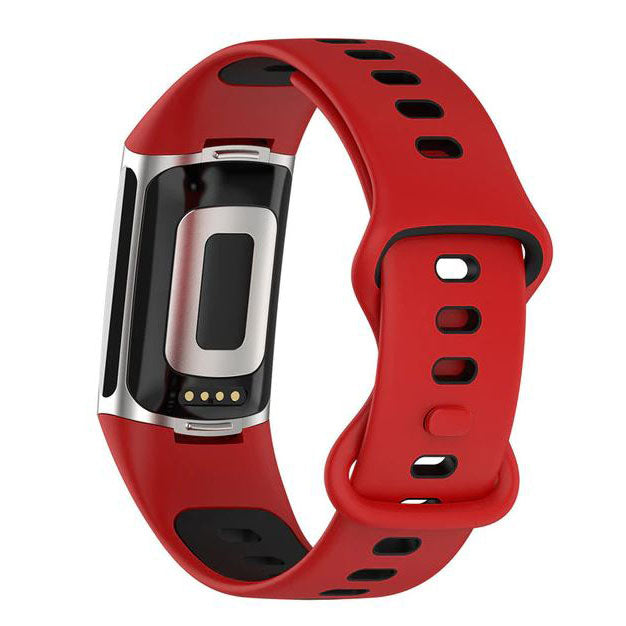 Breathable Fitbit Charge 6 Watchband in Silicone in red black